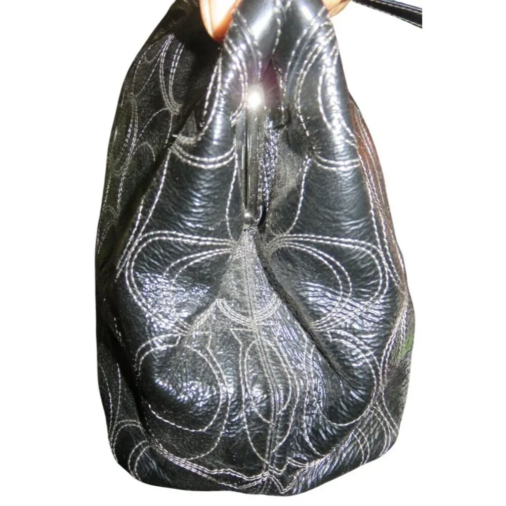 Coach 2012 Black Signature C Stitched Patent Leather Tote Kisslock Handbag
